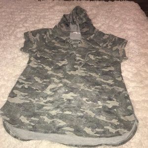 Camo lace up long shirt hoodie